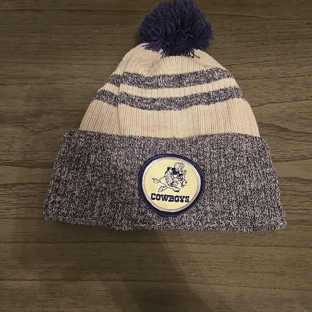 NFL Kids' Cream and Blue Pom-Pom Beanie